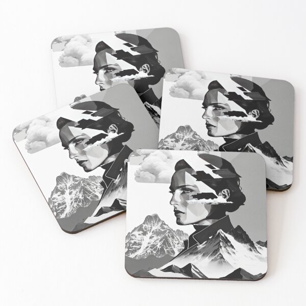 Item preview, Black & White Bauhaus Portrait in Front of the Alps designed and sold by ArtificialGenes.