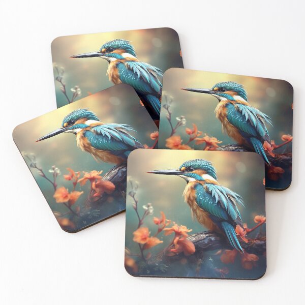 Item preview, Cute blue bird with long bill, pinkish flowers on branch designed and sold by MotoManDan.