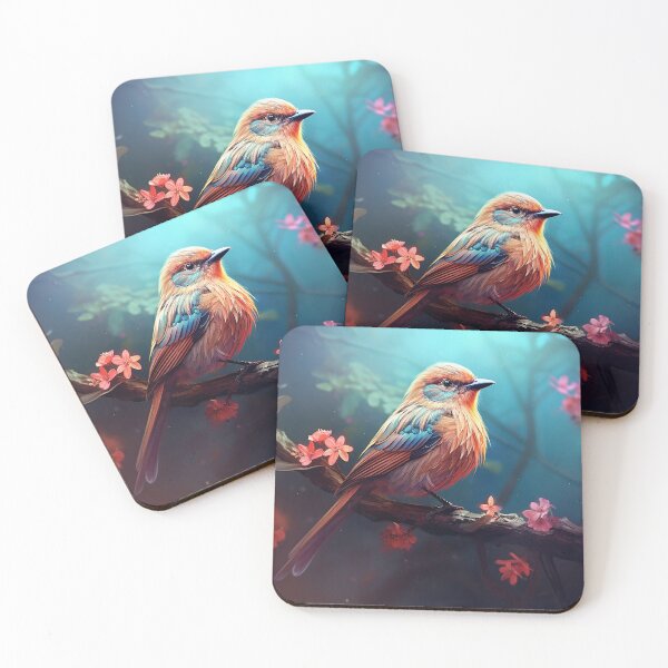 Item preview, Fluffy bird, on branch with pink flowers designed and sold by MotoManDan.