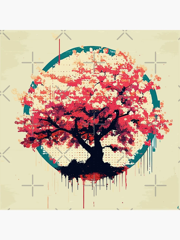 Pixel vintage graffiti japan cherry blossom tree | Art Board Print