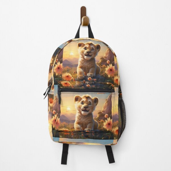 Item preview, A happy and smiling cub on a flower patch at sunset in the style of charming and cute illustration designed and sold by AI-Only Creations.