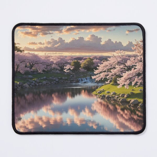 Item preview, Lake among cherry blossom trees designed and sold by yearningcycle.