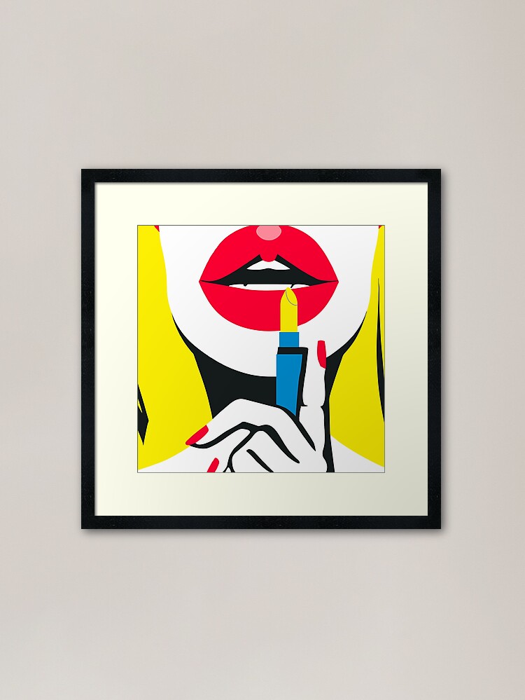 Framed Art Print, Pop Art Lipstick Chic designed and sold by blackink-design