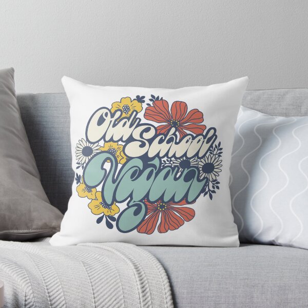 Old School Vegan avec des fleurs rétro Coussin