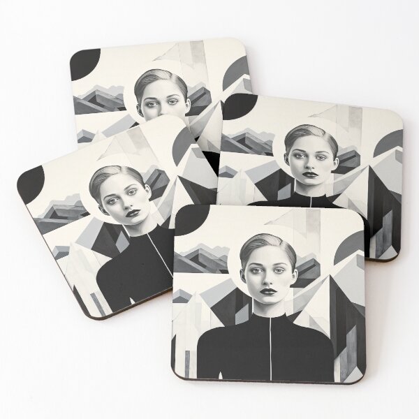 Item preview, Black & White Bauhaus Portrait in Front of the Alps designed and sold by ArtificialGenes.