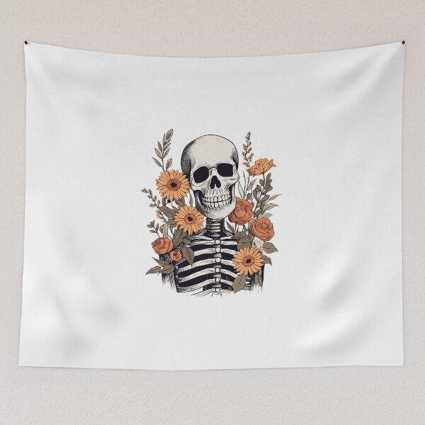 Item preview, Hand Drawn Halloween Skeleton with Flowers - Halloween Design designed and sold by Just-Flowers.