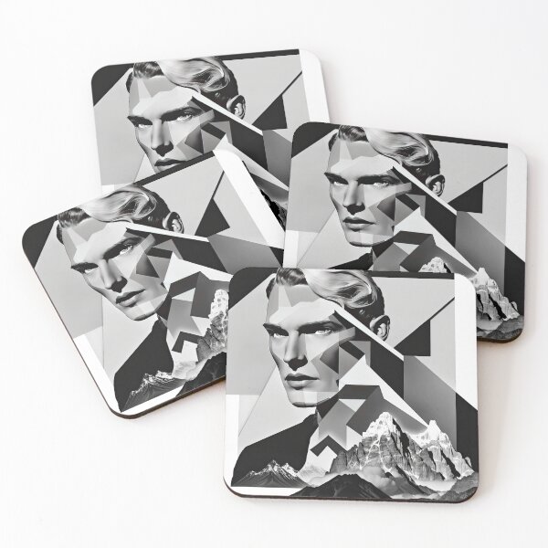 Item preview, Black & White Bauhaus Portrait in Front of the Alps designed and sold by ArtificialGenes.
