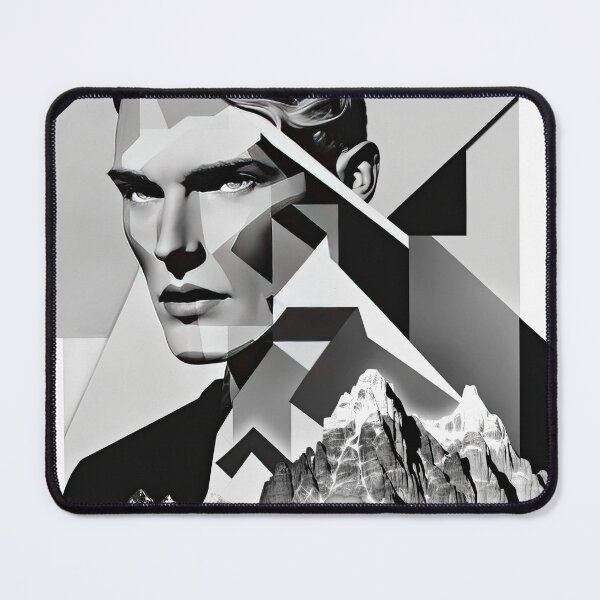 Artikelvorschau, Black & White Bauhaus Portrait in Front of the Alps entworfen und verkauft von ArtificialGenes.