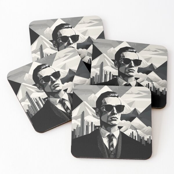 Item preview, Black & White Bauhaus Portrait in Front of the Alps designed and sold by ArtificialGenes.