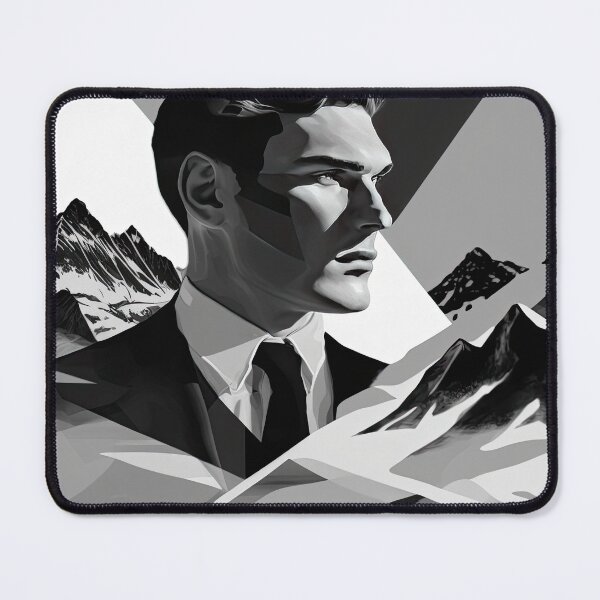 Artikelvorschau, Black & White Bauhaus Portrait in Front of the Alps entworfen und verkauft von ArtificialGenes.