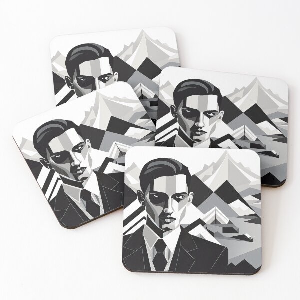 Item preview, Black & White Bauhaus Portrait in Front of the Alps designed and sold by ArtificialGenes.