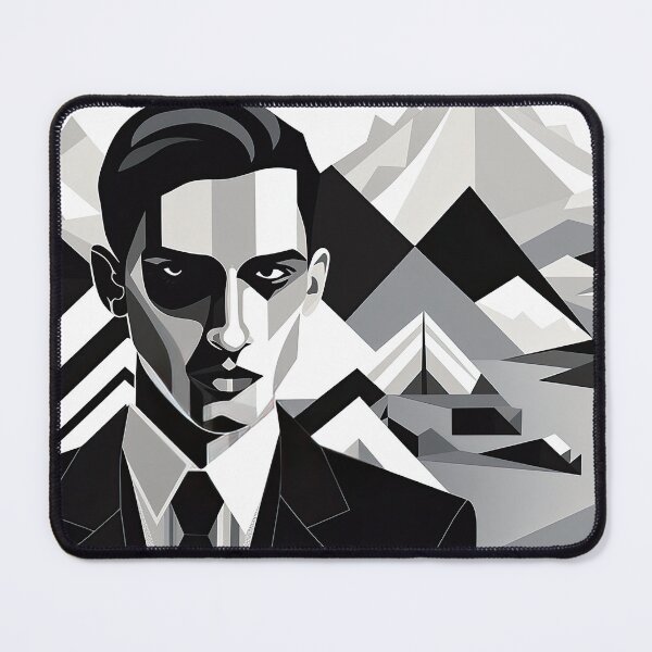 Item preview, Black & White Bauhaus Portrait in Front of the Alps designed and sold by ArtificialGenes.