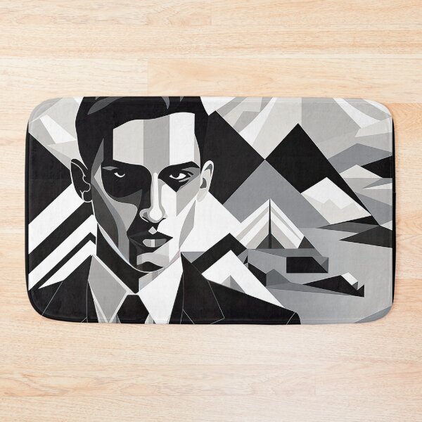 Item preview, Black & White Bauhaus Portrait in Front of the Alps designed and sold by ArtificialGenes.