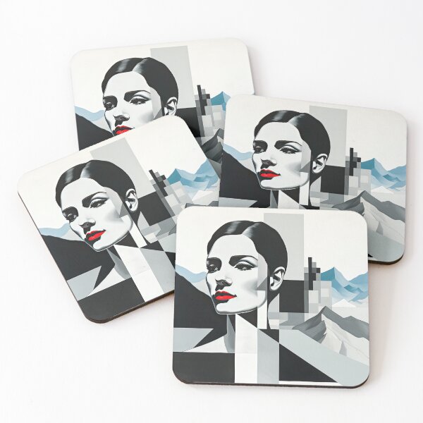 Item preview, Black & White Bauhaus Portrait in Front of the Alps designed and sold by ArtificialGenes.
