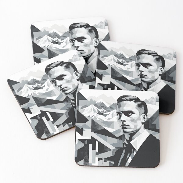 Item preview, Black & White Bauhaus Portrait in Front of the Alps designed and sold by ArtificialGenes.