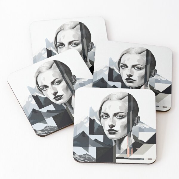 Item preview, Black & White Bauhaus Portrait in Front of the Alps designed and sold by ArtificialGenes.