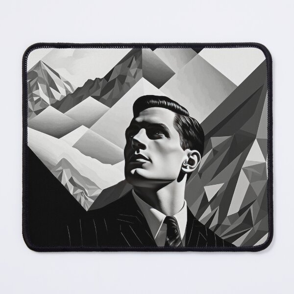 Item preview, Black & White Bauhaus Portrait in Front of the Alps designed and sold by ArtificialGenes.