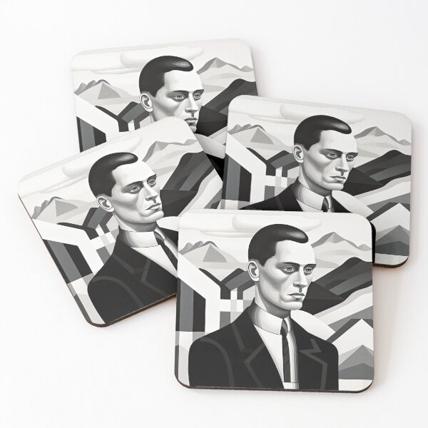 Item preview, Black & White Bauhaus Portrait in Front of the Alps designed and sold by ArtificialGenes.