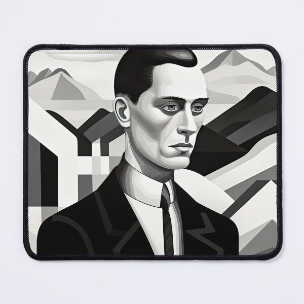 Item preview, Black & White Bauhaus Portrait in Front of the Alps designed and sold by ArtificialGenes.
