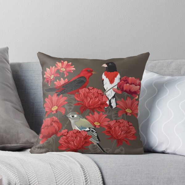 Birds and Roses Throw Pillow