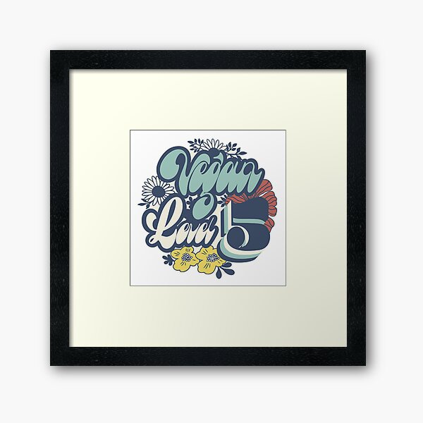Vegan Level 5 Lettering With Retro Flowers Framed Art Print
