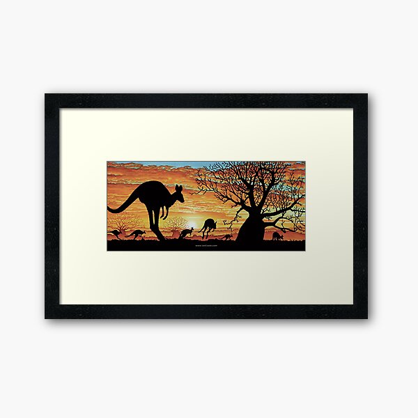 Australian Sunset Kangaroos Framed Art Print