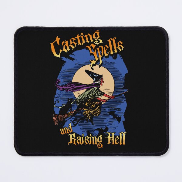 Item preview, Casting Spells and Raising Hell Vintage Witch Riding Broom designed and sold by Witty Kitty Creations.