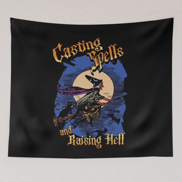 Item preview, Casting Spells and Raising Hell Vintage Witch Riding Broom designed and sold by Witty Kitty Creations.