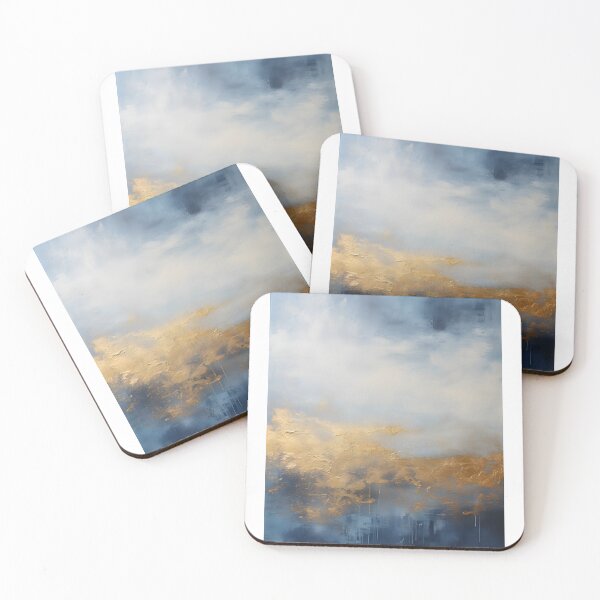 Aperçu de l'œuvre Tableau abstrait, nuage bleu et doré, art contemporain créée et vendue par travelposter-ai.