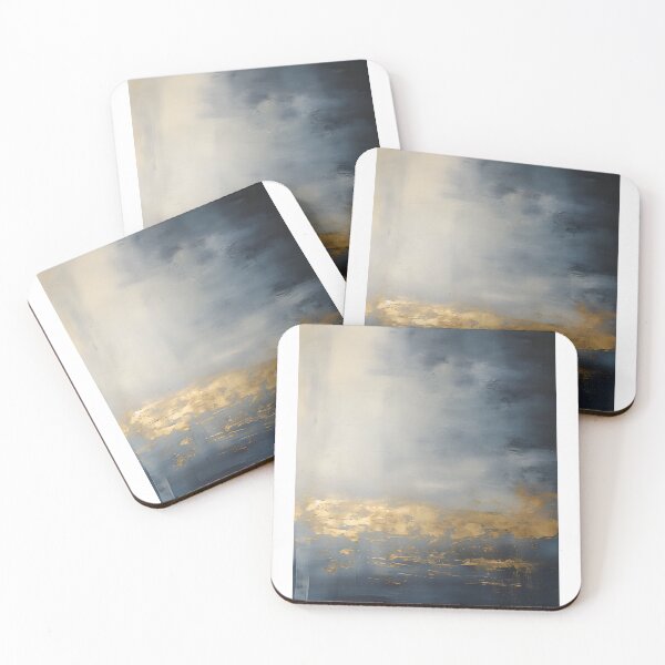 Aperçu de l'œuvre Tableau abstrait, nuage bleu et doré, art contemporain créée et vendue par travelposter-ai.