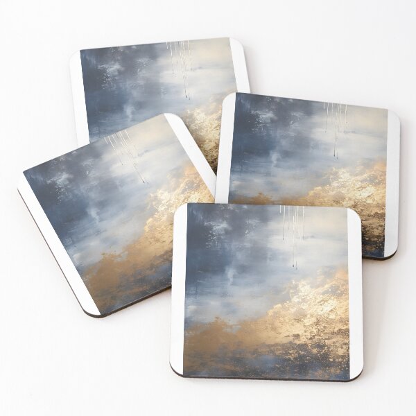Aperçu de l'œuvre Tableau abstrait, nuage bleu et doré, art contemporain créée et vendue par travelposter-ai.