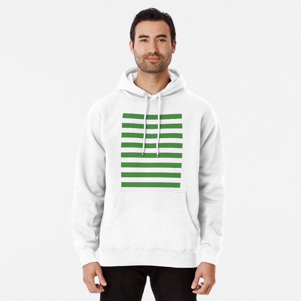 Green and White Stripes Pullover Hoodie