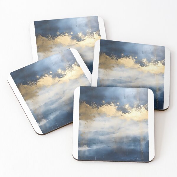 Aperçu de l'œuvre Tableau abstrait, nuage bleu et doré, art contemporain créée et vendue par travelposter-ai.