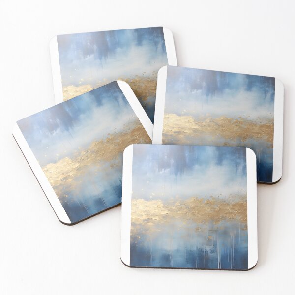 Aperçu de l'œuvre Tableau abstrait, nuage bleu et doré, art contemporain créée et vendue par travelposter-ai.