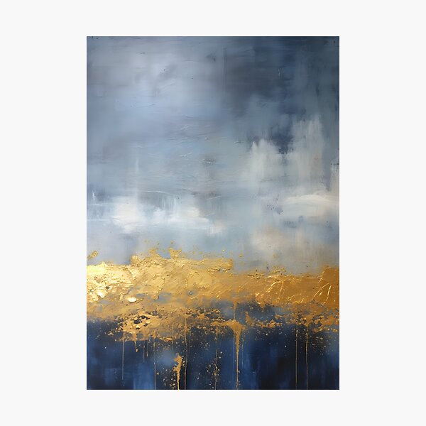 Aperçu de l'œuvre Tableau abstrait, nuage bleu et doré, art contemporain créée et vendue par travelposter-ai.