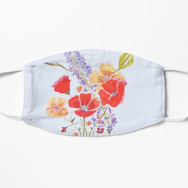poppy & lavender bouquet  Flat Mask