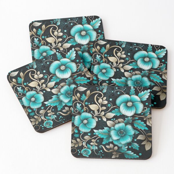Item preview, Vintage turquoise floral pattern designed and sold by liana campbell.