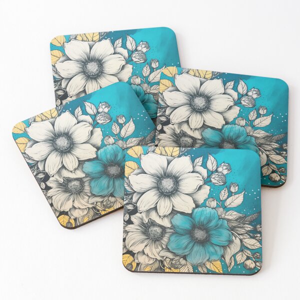 Item preview, Vintage turquoise and yellow floral pattern designed and sold by liana campbell.