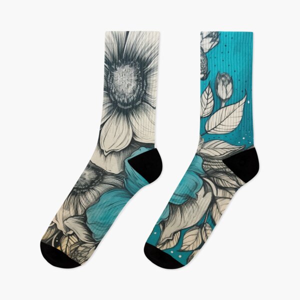 Item preview, Vintage turquoise and yellow floral pattern designed and sold by liana campbell.