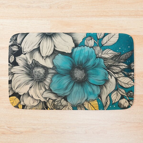 Item preview, Vintage turquoise and yellow floral pattern designed and sold by liana campbell.