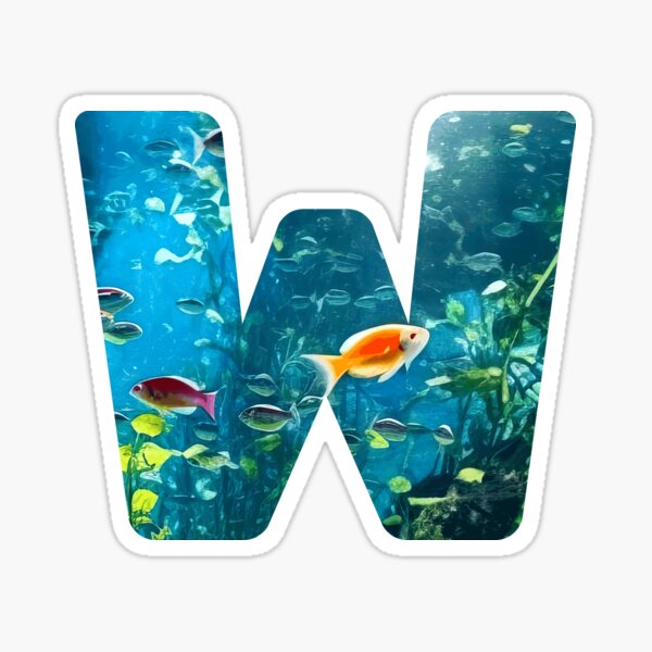 Letter W Uppercase or Capital, Design in Water Element Style Sticker