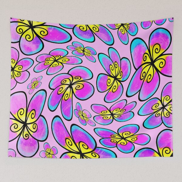 Item preview, Retro 1960's Pink, Purple, Yellow Twirled Floral Pattern designed and sold by DEC02.
