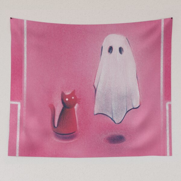 Item preview, Pink Cat and Spooky Ghost designed and sold by ArtsOfBats.