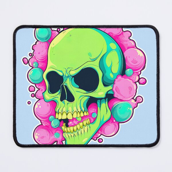Artikelvorschau, Colorful Bubblegum Skull Lollipop Pink and Blue Sweets Juicy Spooky Halloween entworfen und verkauft von BubbleBone.
