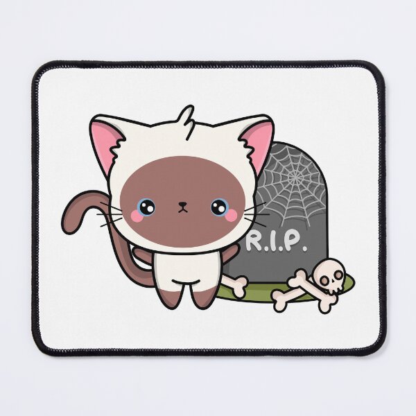 Item preview, Cute Kawaii Halloween Siamese Cat with headstone and skull & Cross Bones designed and sold by butterflykissss.