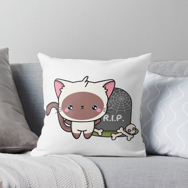 Item preview, Cute Kawaii Halloween Siamese Cat with headstone and skull & Cross Bones designed and sold by butterflykissss.