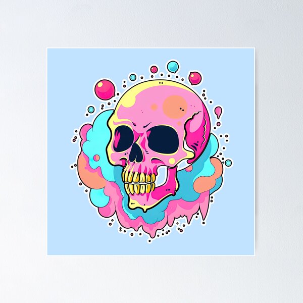 Artikelvorschau, Colorful Bubblegum Skull Lollipop Pink and Blue Sweets Juicy Spooky Halloween entworfen und verkauft von BubbleBone.
