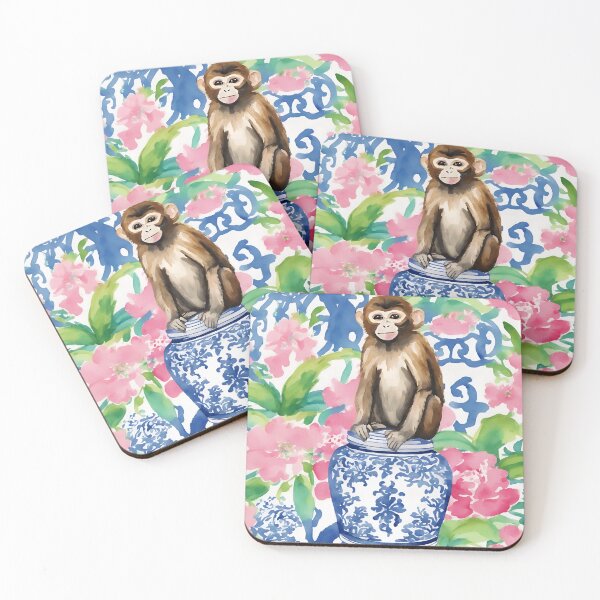 Item preview, Monkey and chinoiserie jar designed and sold by SophieClimaArt.