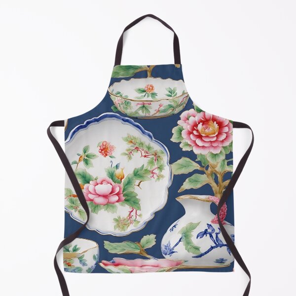Item preview, Fantasy chinoiserie porcelain on navy blue designed and sold by SophieClimaArt.