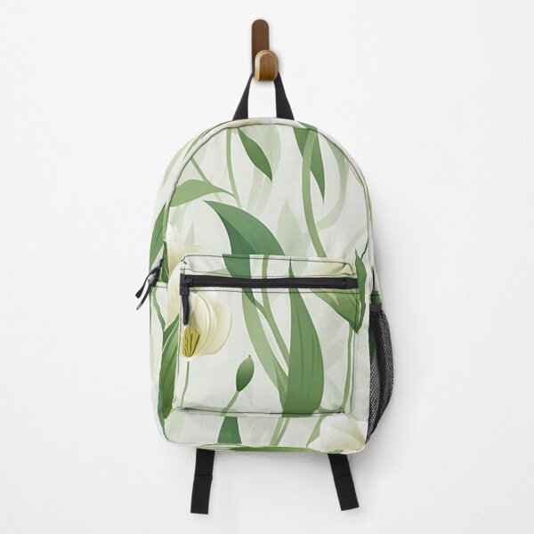 Item preview, Elegant White & Green Pattern: Vines and Tulips in Natural Harmony designed and sold by PaintbrushPlace.